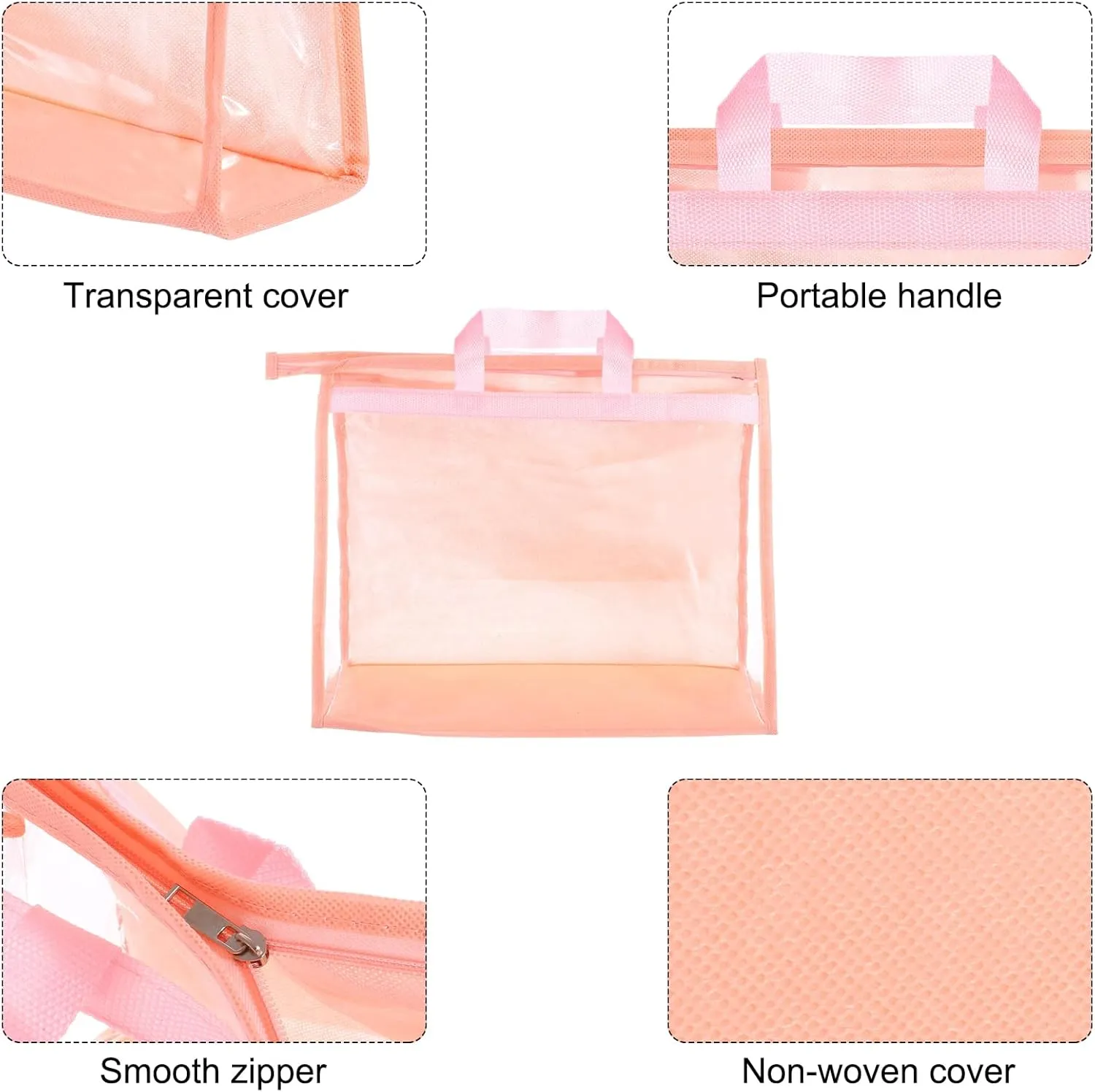 PATIKIL Handbag Dust Bags, Clear Purse Storage Organizer L Size PVC Dustproof Handbag Cover Transparent Purse Protector for Closet Rack Wardrobe, Pink