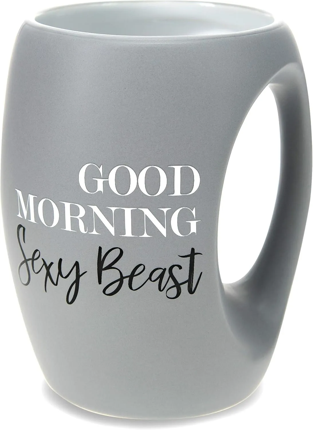 Pavilion Gift Company Good Morning Sexy Beast-16 Oz Stoneware Huggable Coffee Cup Mug, 16oz, Grey