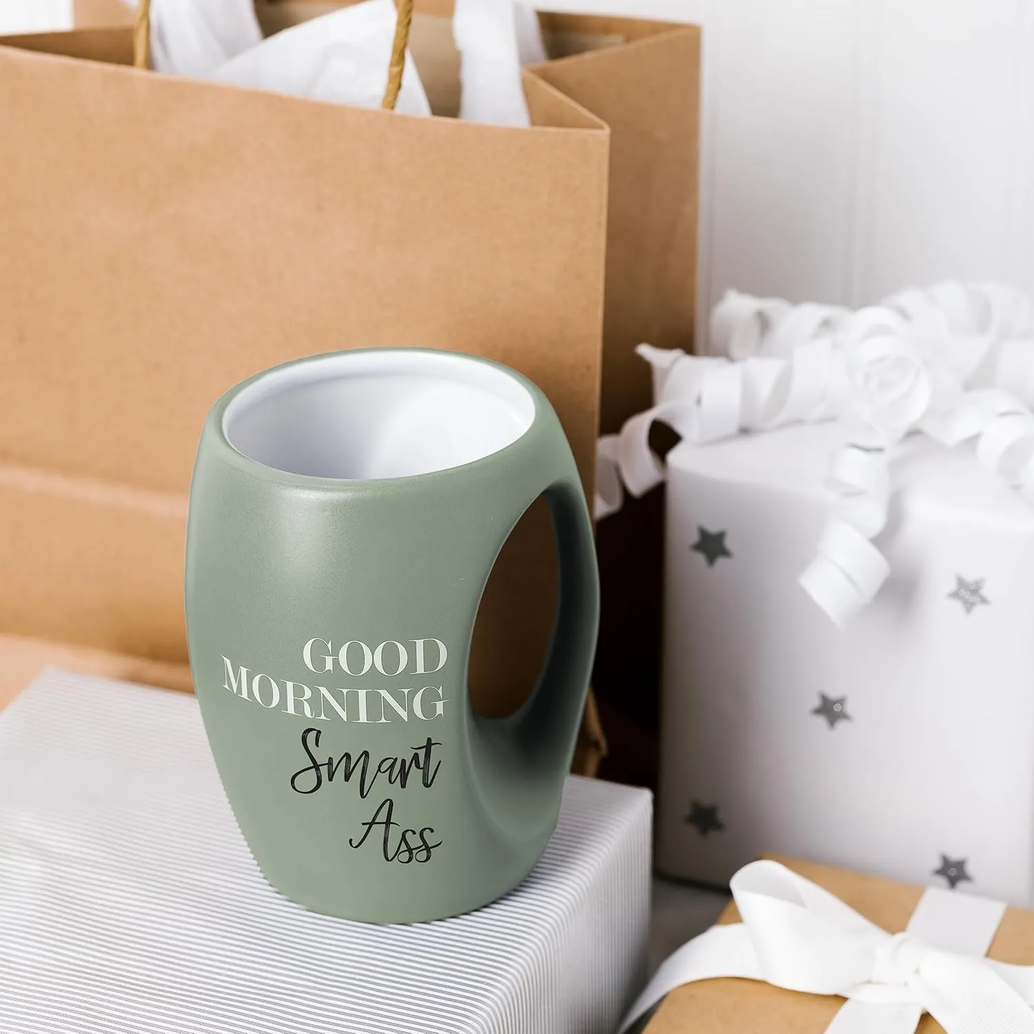Pavilion Gift Company - Good Morning Smart Ass 16 ounce Large Coffee Cup, Hand Warming Mugs, Funny Coffee Mug, Sarcastic Coffee Mugs For Women, Funny Gifts For Guys, 1 Count, Green