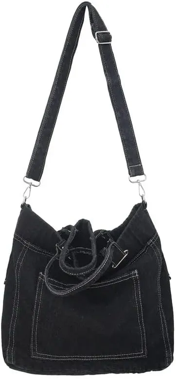 Pbkabiug Denim Shoulder Bag Jean Bag Messenger Bag for Women Aesthetic Tote Bag Casual Retro Crossbody Bag Handbag