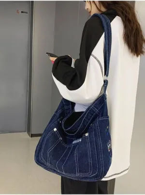 Pbkabiug Denim Shoulder Bag Jean Bag Messenger Bag for Women Aesthetic Tote Bag Casual Retro Crossbody Bag Handbag