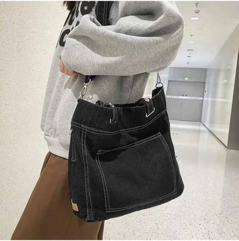 Pbkabiug Denim Shoulder Bag Jean Bag Messenger Bag for Women Aesthetic Tote Bag Casual Retro Crossbody Bag Handbag