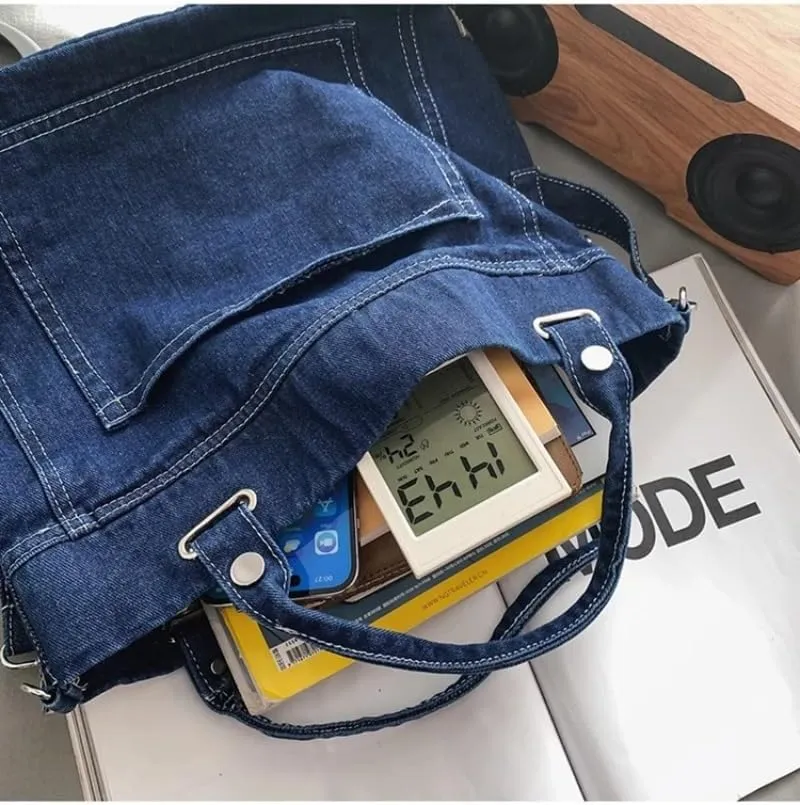 Pbkabiug Denim Shoulder Bag Jean Bag Messenger Bag for Women Aesthetic Tote Bag Casual Retro Crossbody Bag Handbag