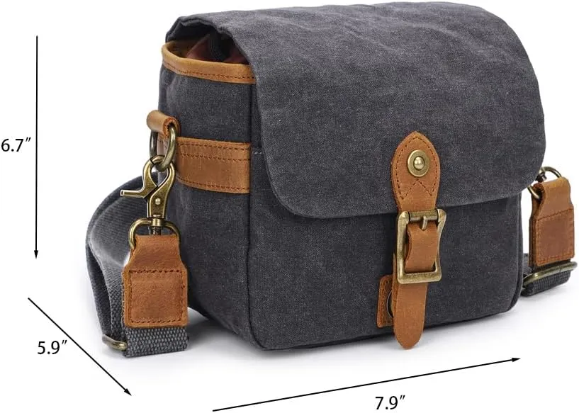 peacechaos Vintage Canvas DSLR/SLR Camera Bag - Thick Protective Case for Camera and Lens - Water Resistant - Sling Shoulder Bag for Photography, Hiking, Shooting, and Traveling (Grey)