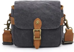 peacechaos Vintage Canvas DSLR/SLR Camera Bag - Thick Protective Case for Camera and Lens - Water Resistant - Sling Shoulder Bag for Photography, Hiking, Shooting, and Traveling (Grey)