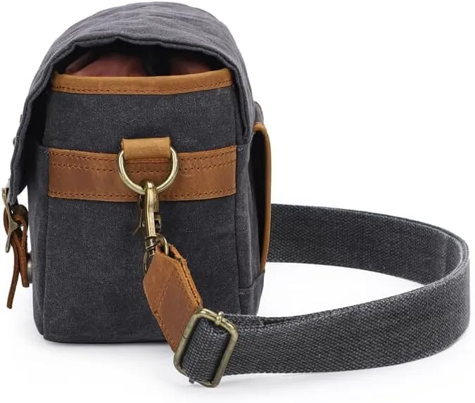 peacechaos Vintage Canvas DSLR/SLR Camera Bag - Thick Protective Case for Camera and Lens - Water Resistant - Sling Shoulder Bag for Photography, Hiking, Shooting, and Traveling (Grey)