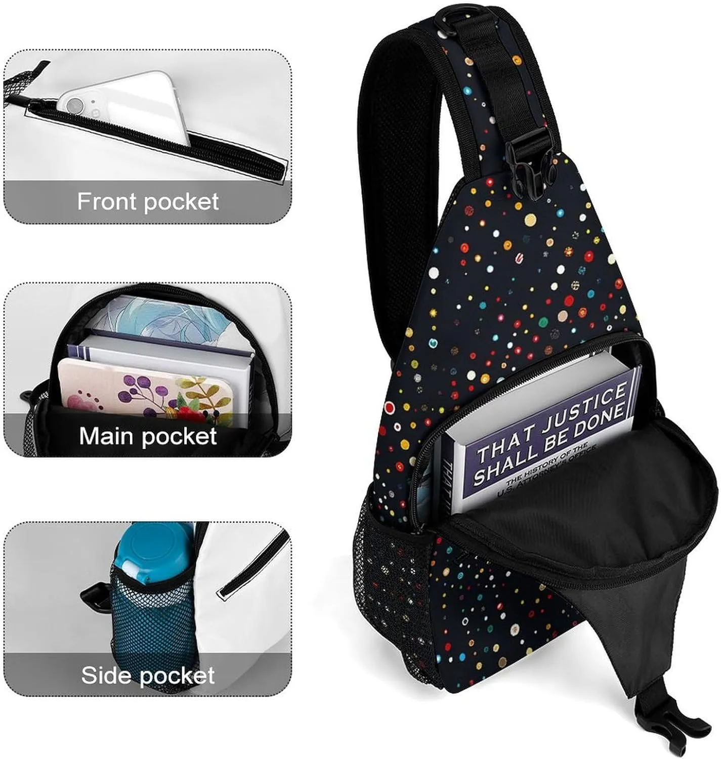 Peach Pot Pattern Sling Bag Lightweight Crossbody Chest Pack Travel Shoulder Bag with Adjustable Strap