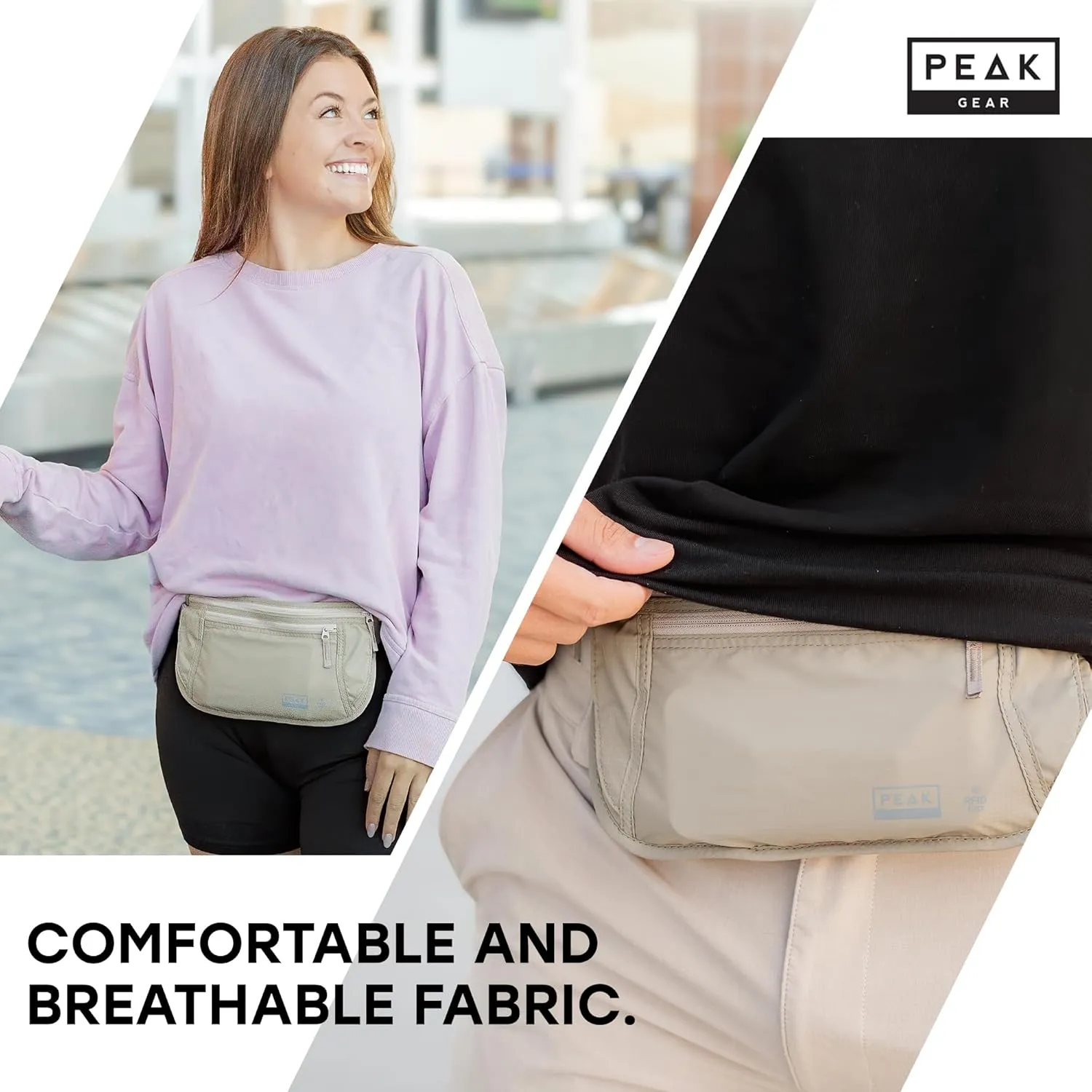 Peak Gear Money Belt for Travel - Large Size with RFID Blocking, Water-Resistant Nylon, and YKK Zippers (BEIGE, LARGE)