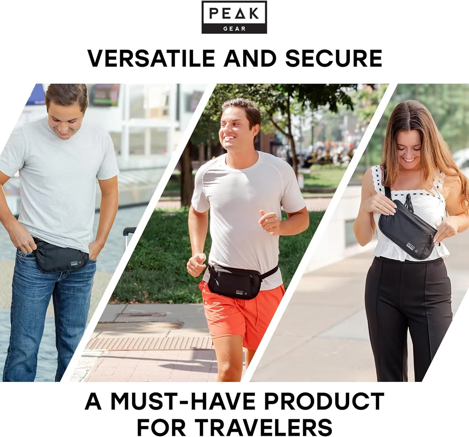 Peak Gear Money Belt for Travel - Large Size with RFID Blocking, Water-Resistant Nylon, and YKK Zippers (BLACK, LARGE)
