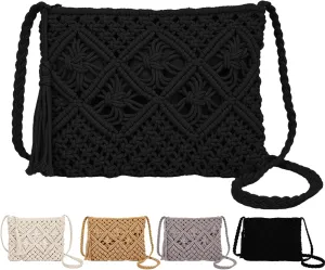 Peicees Crossbody Bag Purse For Women Bohemian Shoulder Bag Woven Crochet Purse For Summer Beach Travel Clutch Handbag