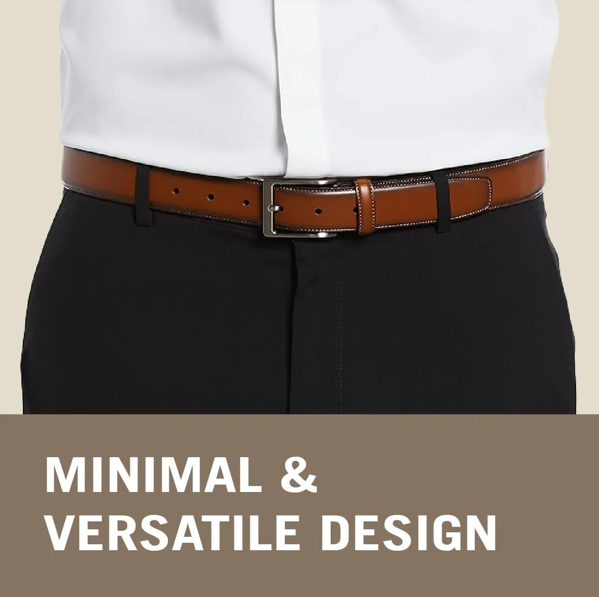 Perry Ellis Men's Portfolio Amigo Dress Belt, Leather, Stitched Edges, Metallic Buckle, 1.5" Width (Available in Big & Tall)