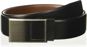 Perry Ellis Men's Portfolio Patterned Plaque 100% Leather Reversible Belt (Sizes 30-44 Inches)