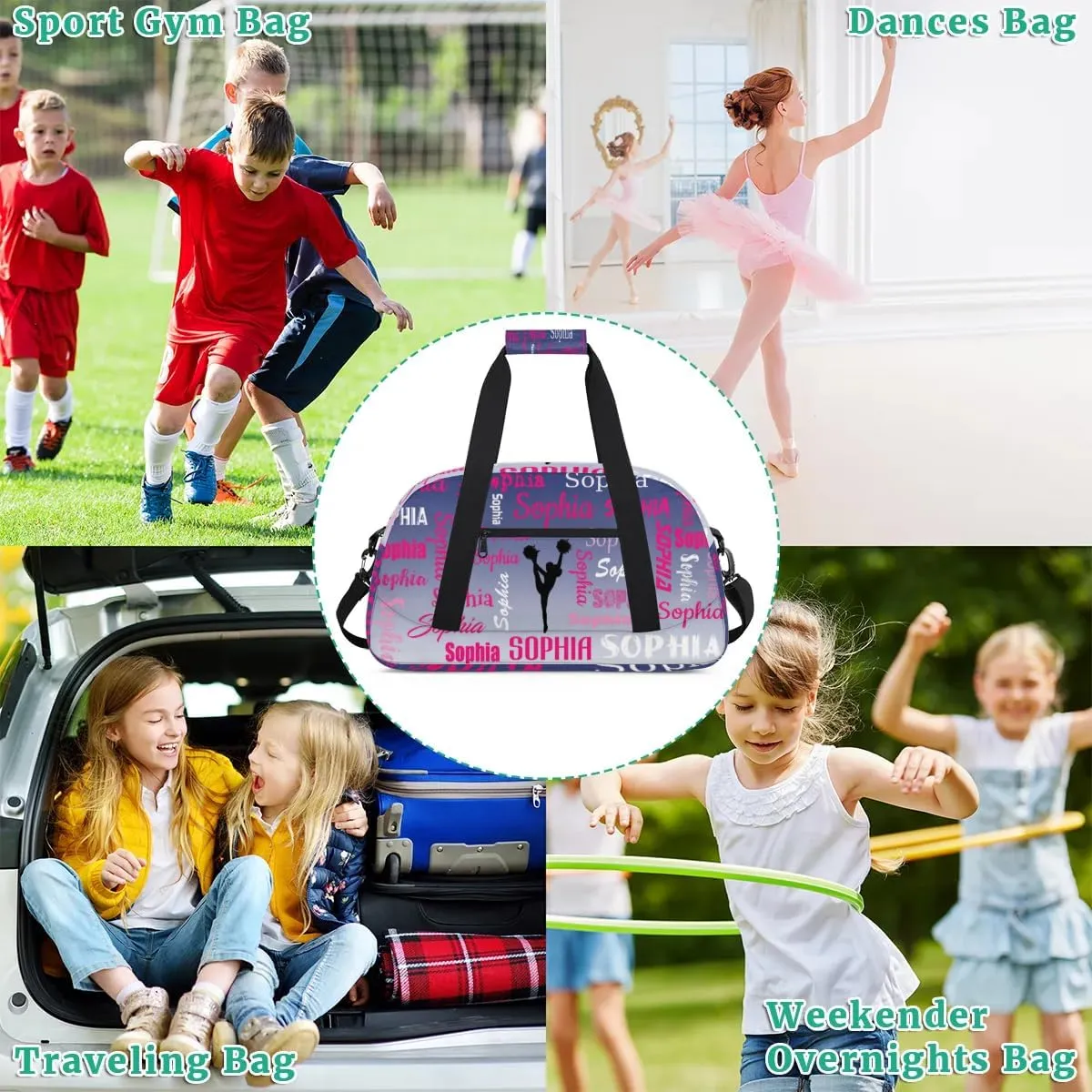 Personalized Cheer Bag Name Dance Bag Gymnastics Bags, Custom Cheerleader Sport Duffel Gym Bags Travel Overnight Weekender Bags, Cobalt Blue Gradient