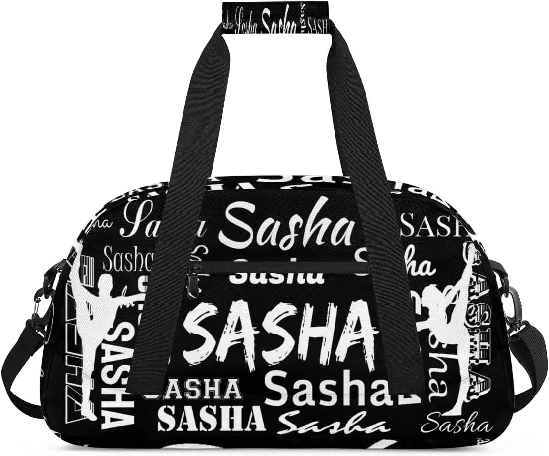 Personalized Cheer Bag, Name Dance Bag Gymnastics Bags, Custom Sport Duffel Gym Bags Travel Overnight Weekender Bags, Black Ballet Bags