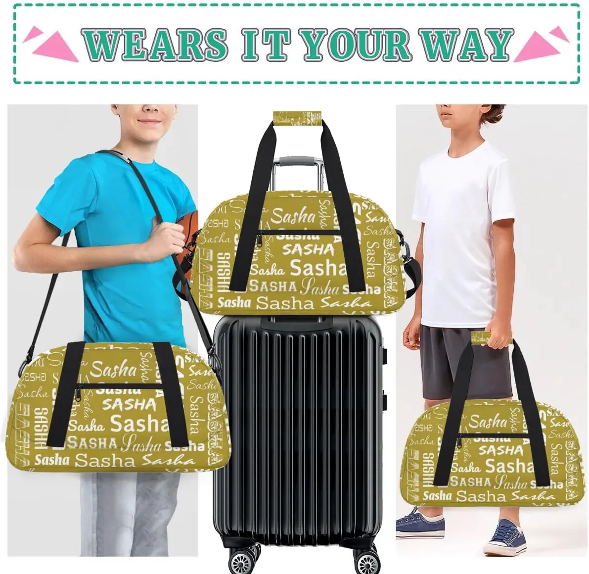 Personalized Cheer Bag, Name Dance Bag Gymnastics Bags, Custom Sport Duffel Gym Bags Travel Overnight Weekender Bags, Brown Ballet Bags