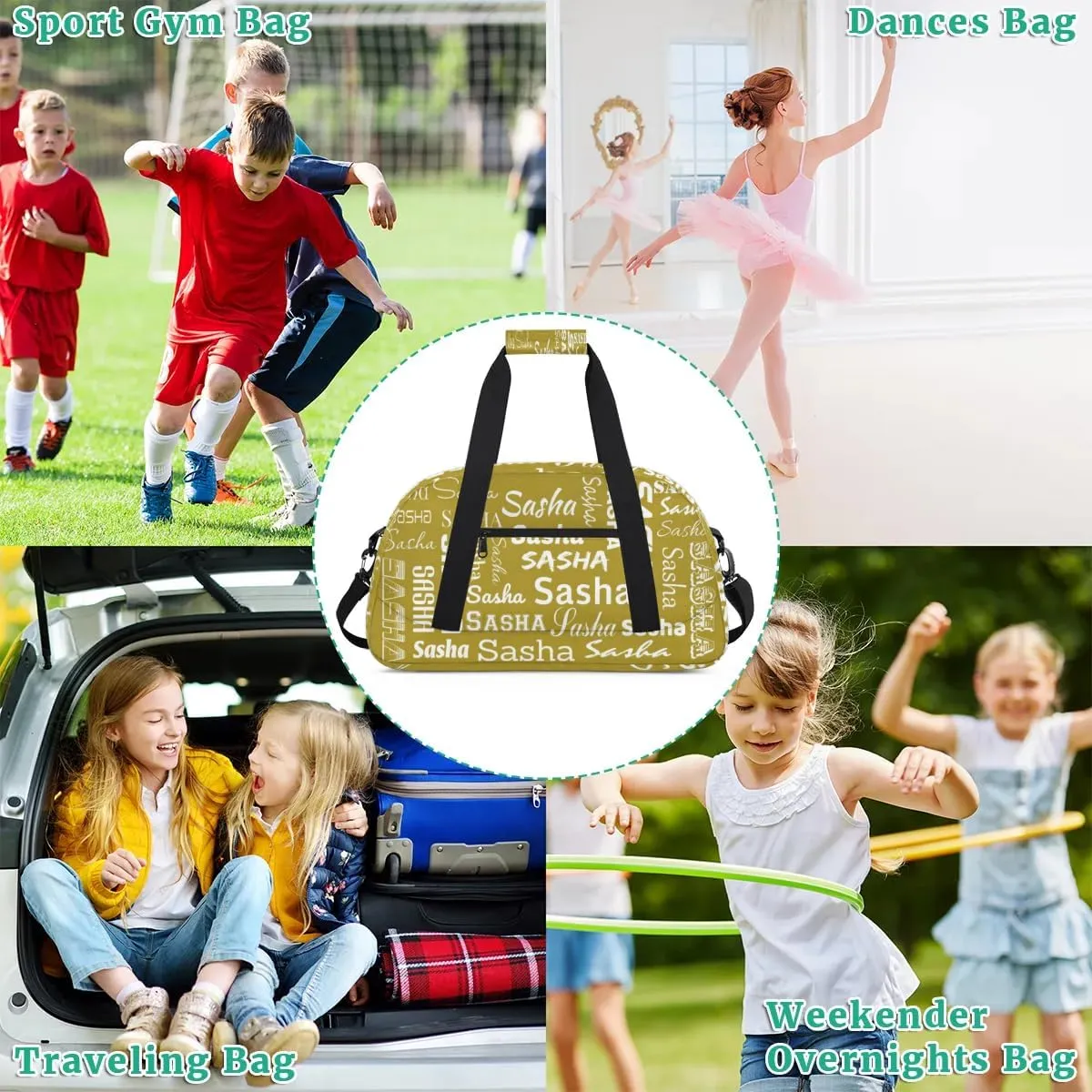 Personalized Cheer Bag, Name Dance Bag Gymnastics Bags, Custom Sport Duffel Gym Bags Travel Overnight Weekender Bags, Brown Ballet Bags