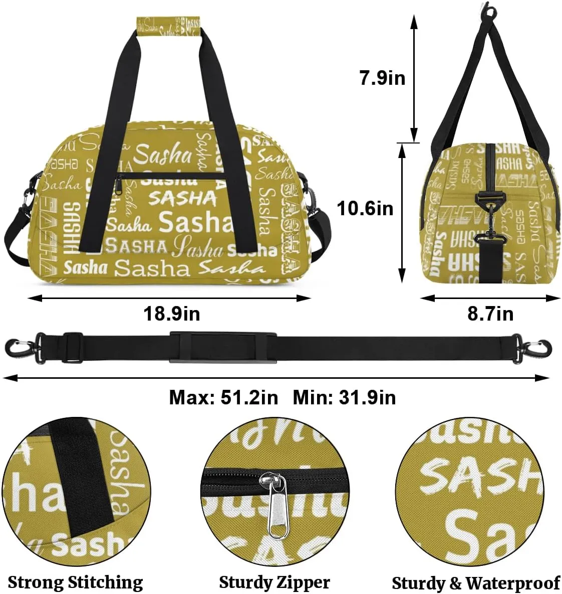 Personalized Cheer Bag, Name Dance Bag Gymnastics Bags, Custom Sport Duffel Gym Bags Travel Overnight Weekender Bags, Brown Ballet Bags