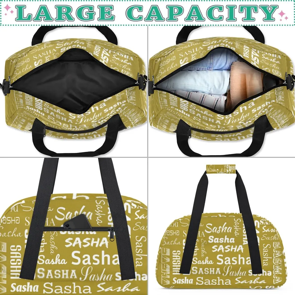 Personalized Cheer Bag, Name Dance Bag Gymnastics Bags, Custom Sport Duffel Gym Bags Travel Overnight Weekender Bags, Brown Ballet Bags