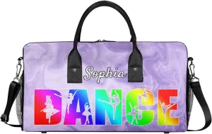 Personalized Dance Bag Gym Bags, Custom Neme Dance Ballet Sports Duffel Bags Weekender Bags Custom Travel Duffel Bag Bag Purple Glitter