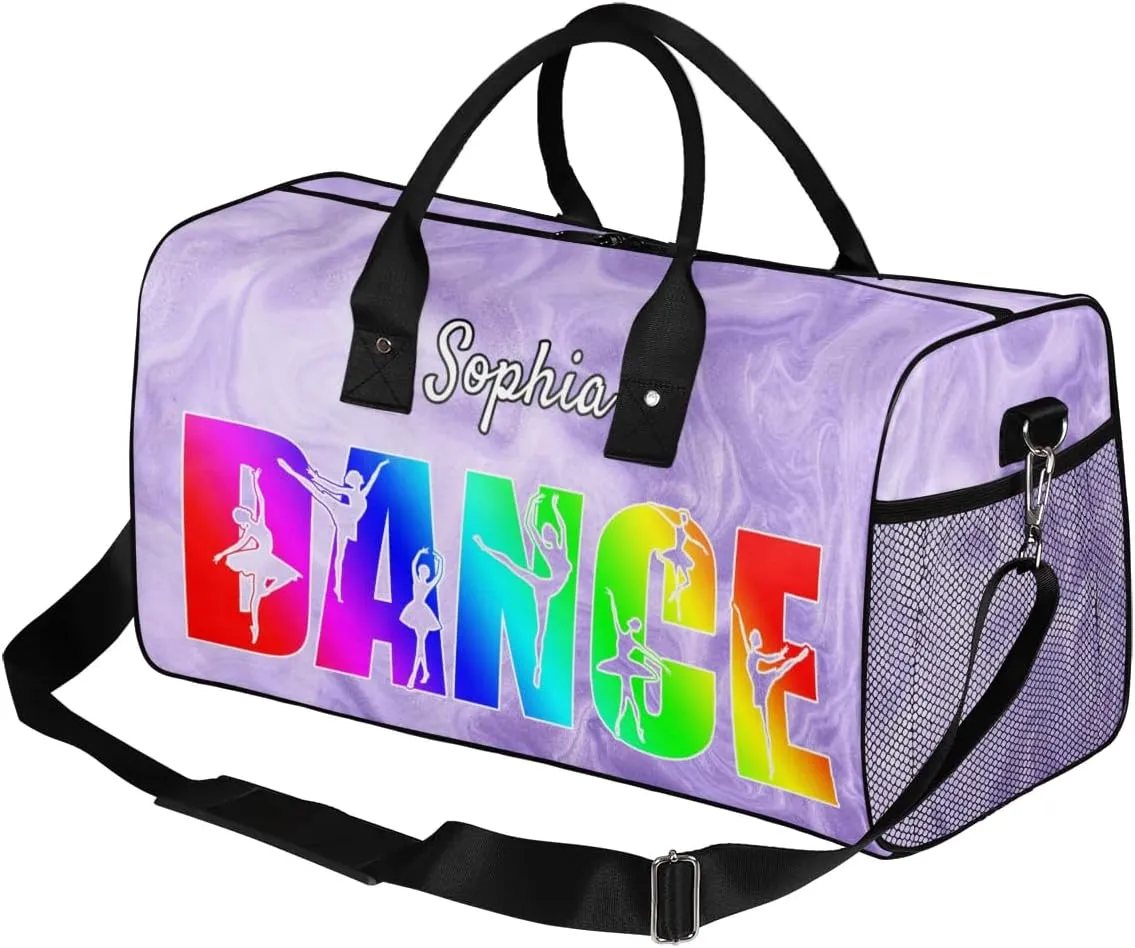 Personalized Dance Bag Gym Bags, Custom Neme Dance Ballet Sports Duffel Bags Weekender Bags Custom Travel Duffel Bag Bag Purple Glitter