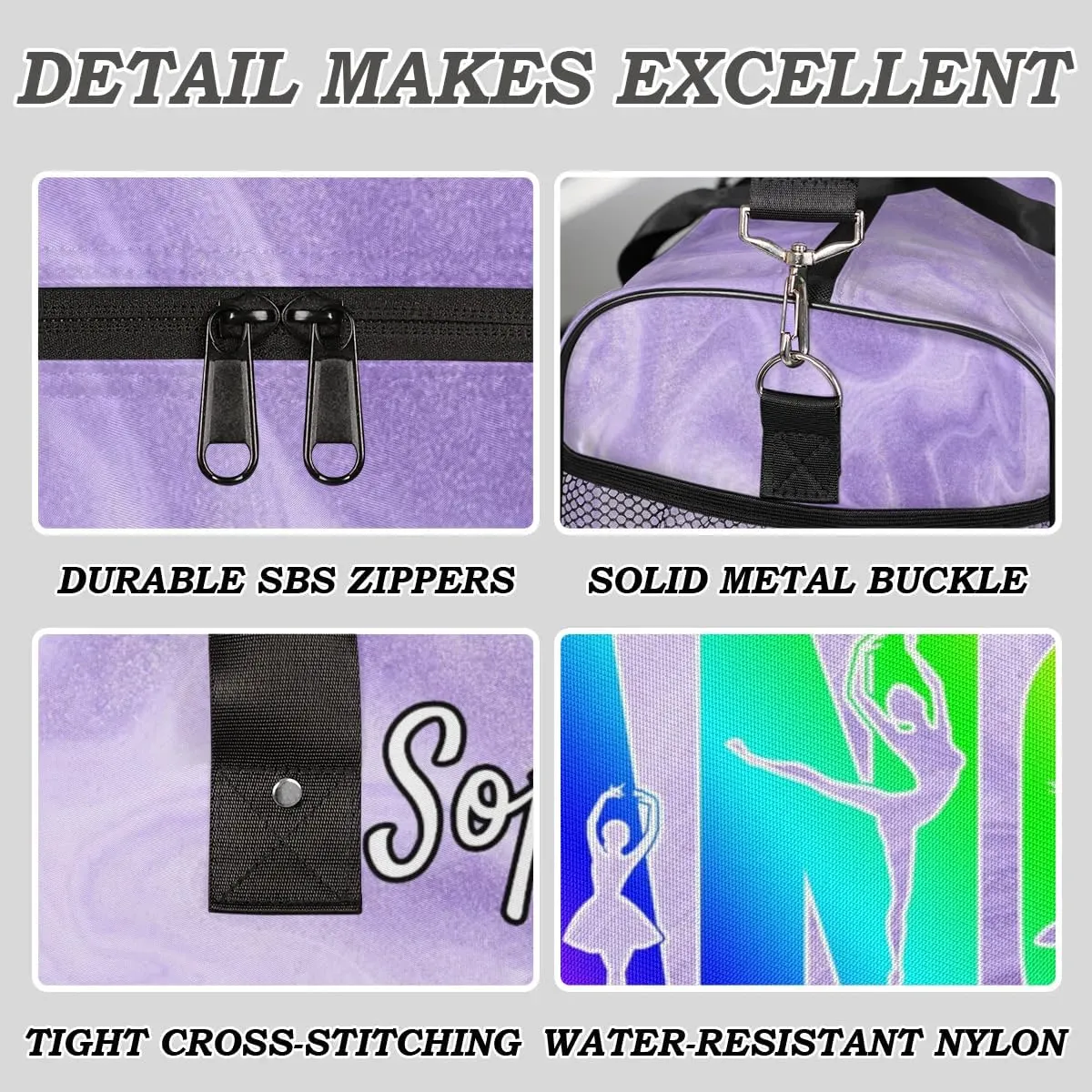 Personalized Dance Bag Gym Bags, Custom Neme Dance Ballet Sports Duffel Bags Weekender Bags Custom Travel Duffel Bag Bag Purple Glitter