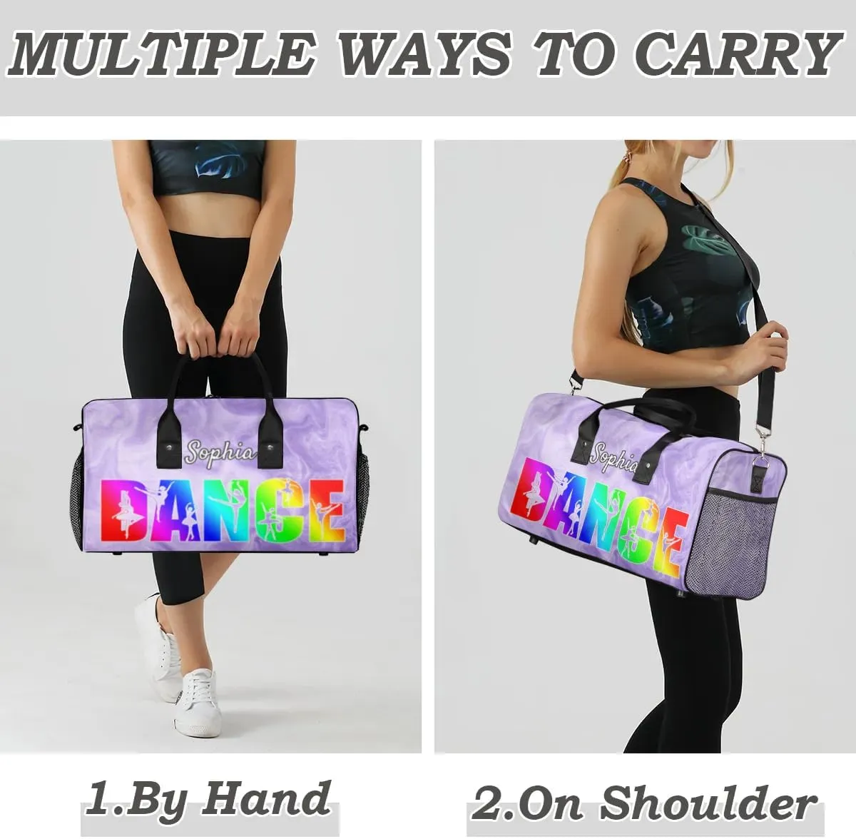 Personalized Dance Bag Gym Bags, Custom Neme Dance Ballet Sports Duffel Bags Weekender Bags Custom Travel Duffel Bag Bag Purple Glitter