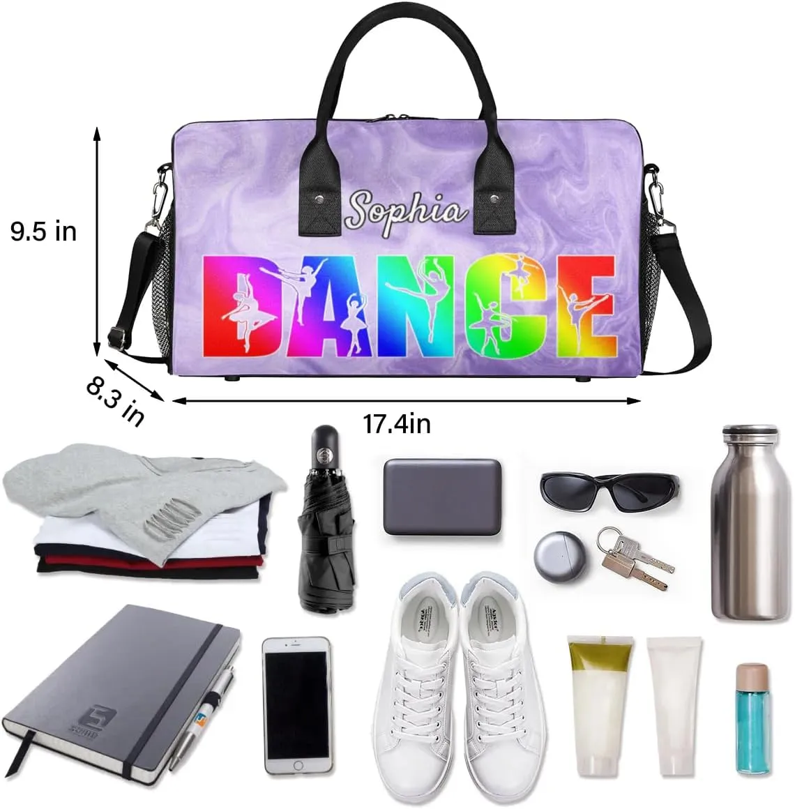 Personalized Dance Bag Gym Bags, Custom Neme Dance Ballet Sports Duffel Bags Weekender Bags Custom Travel Duffel Bag Bag Purple Glitter