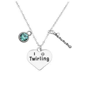 Personalized Girls Baton Twirling Heart Charm Pendant Birthstone Necklace, Baton Jewelry Gift, Majorette Necklace