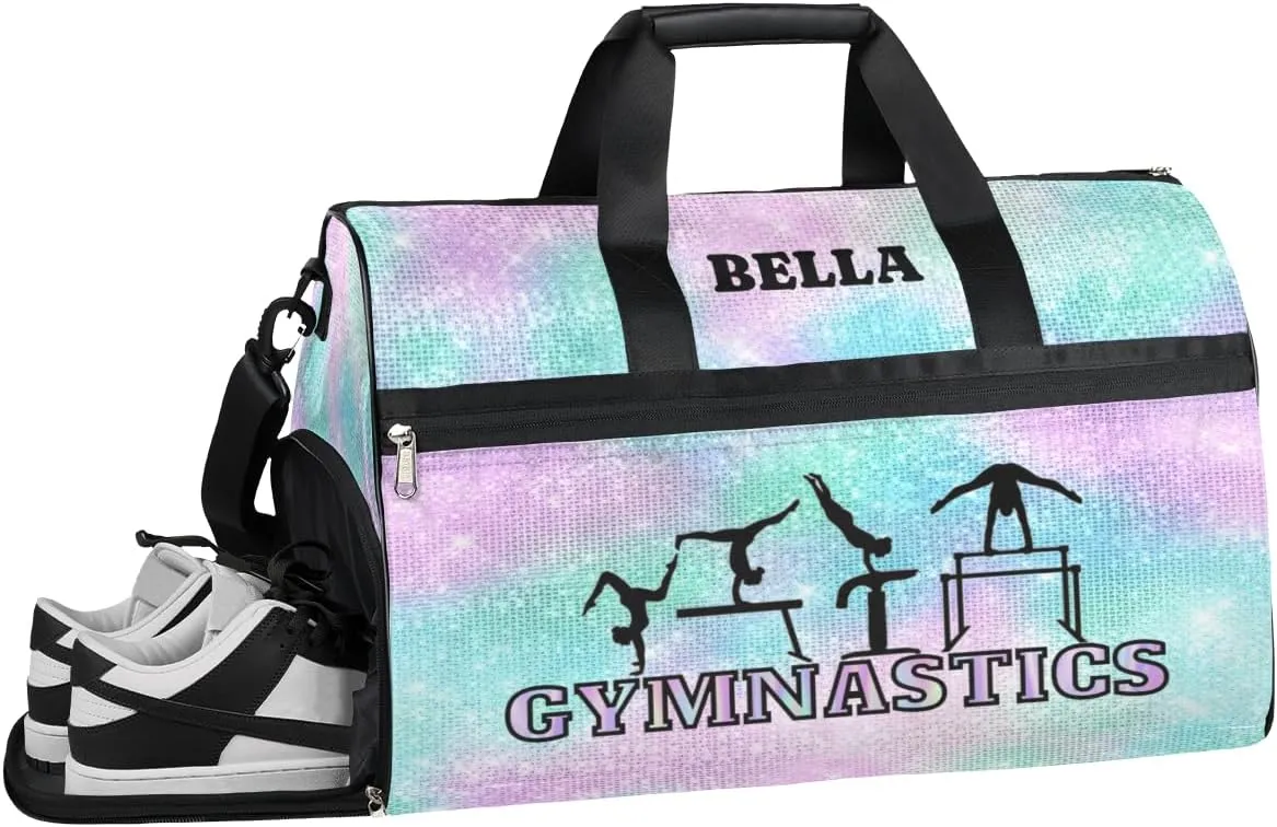 Personalized Gymnastics Bag Dance Bag for Girl Woman, Custom Gym Bag Sport Duffel Bag, Weekender Bags Travel Duffel Bag Watercolor Glitter Girl