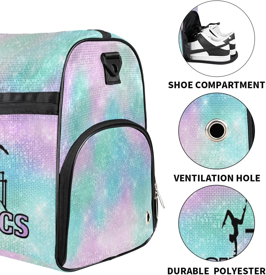 Personalized Gymnastics Bag Dance Bag for Girl Woman, Custom Gym Bag Sport Duffel Bag, Weekender Bags Travel Duffel Bag Watercolor Glitter Girl