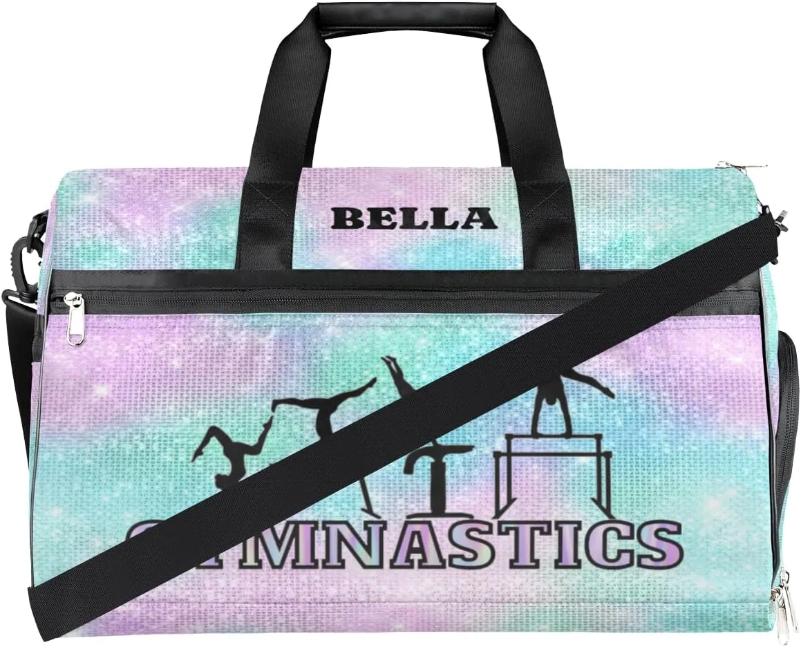 Personalized Gymnastics Bag Dance Bag for Girl Woman, Custom Gym Bag Sport Duffel Bag, Weekender Bags Travel Duffel Bag Watercolor Glitter Girl