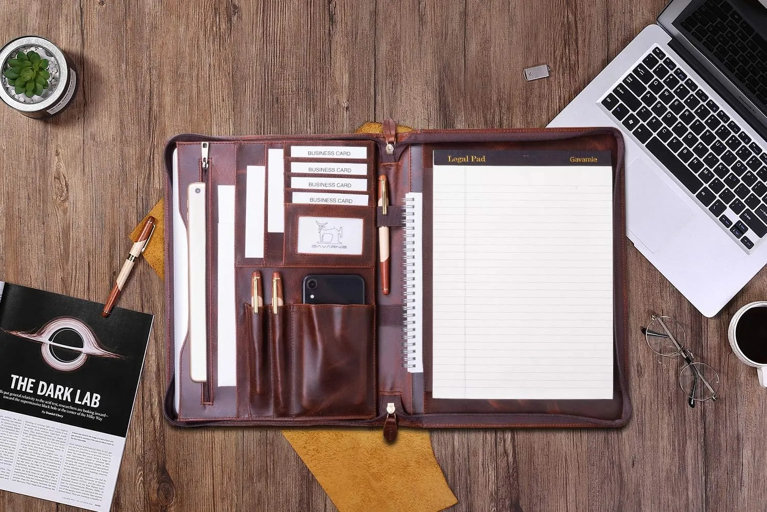 Personalized Leather Portfolio Padfolio for Men, Engraved Gifts for Father's Day for Husband from Wife, Customized Leather Gifts Present for Son/Dad, for Birthday, Oil Wax