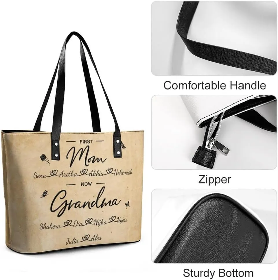 Personalized Mothers Day Leather Bag, Custom Handbag For Nana Mom,Mothers Day Loving Gift For Grandma, Mom