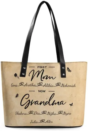 Personalized Mothers Day Leather Bag, Custom Handbag For Nana Mom,Mothers Day Loving Gift For Grandma, Mom
