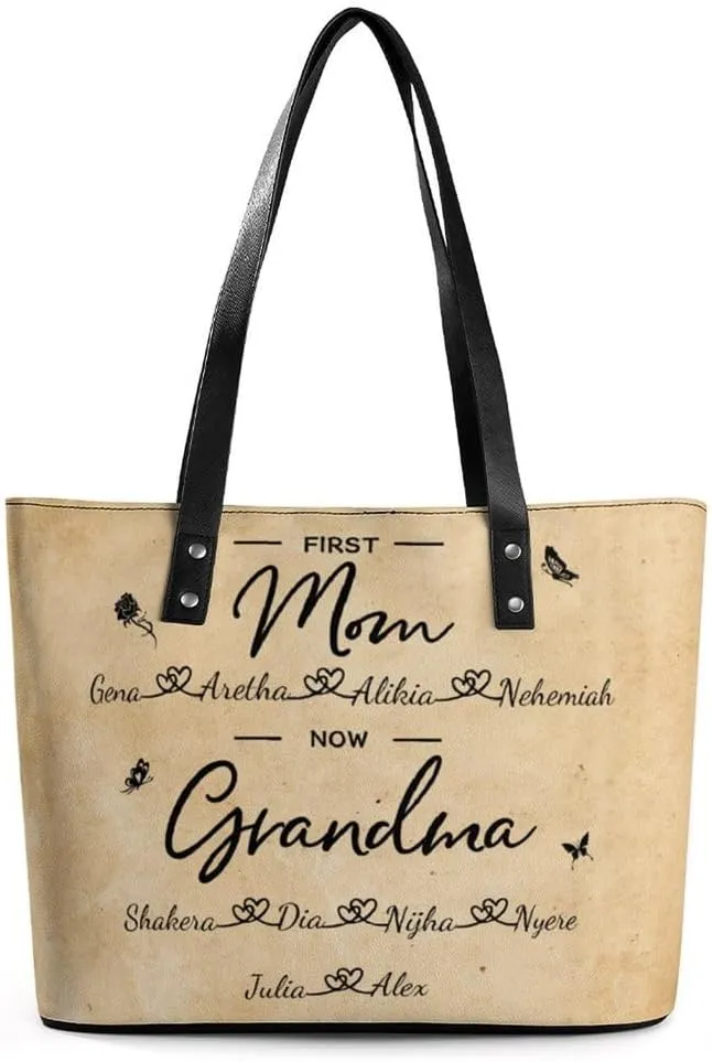 Personalized Mothers Day Leather Bag, Custom Handbag For Nana Mom,Mothers Day Loving Gift For Grandma, Mom