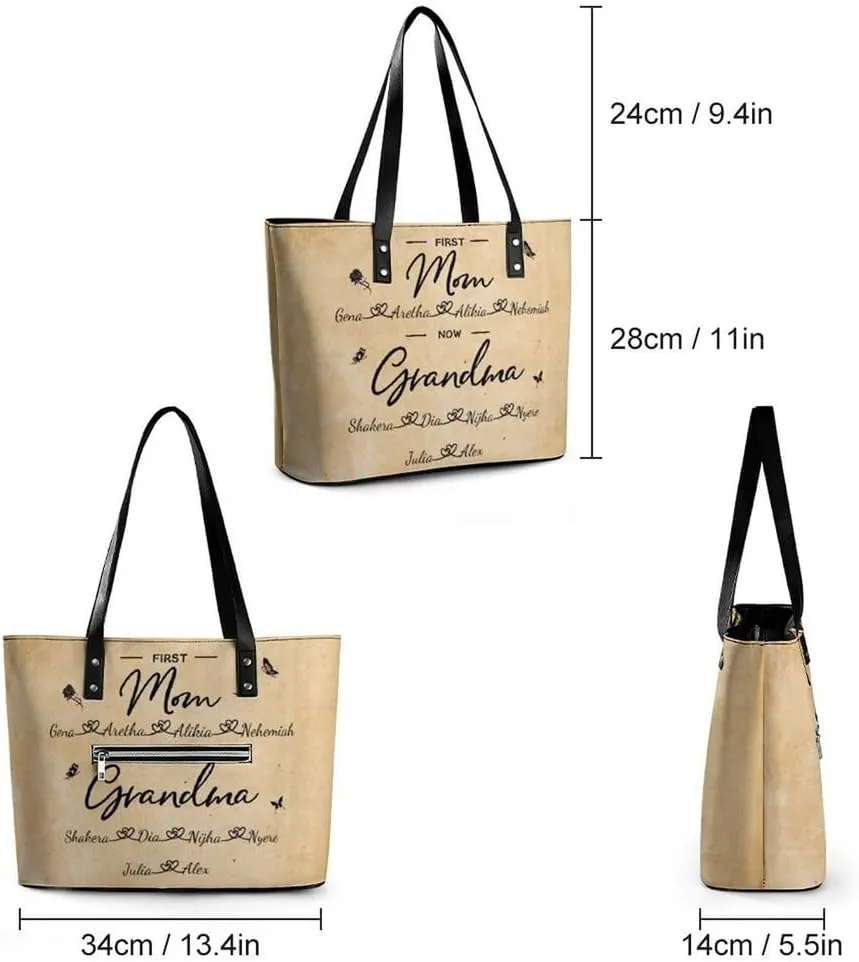 Personalized Mothers Day Leather Bag, Custom Handbag For Nana Mom,Mothers Day Loving Gift For Grandma, Mom