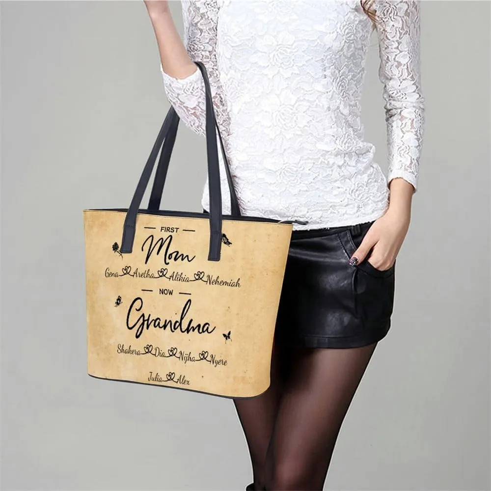 Personalized Mothers Day Leather Bag, Custom Handbag For Nana Mom,Mothers Day Loving Gift For Grandma, Mom