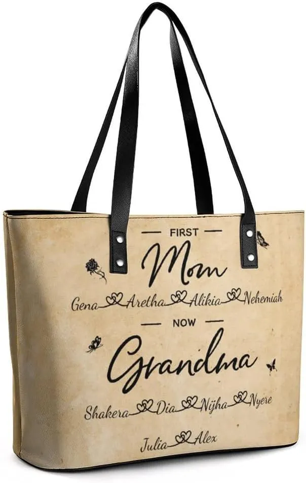 Personalized Mothers Day Leather Bag, Custom Handbag For Nana Mom,Mothers Day Loving Gift For Grandma, Mom