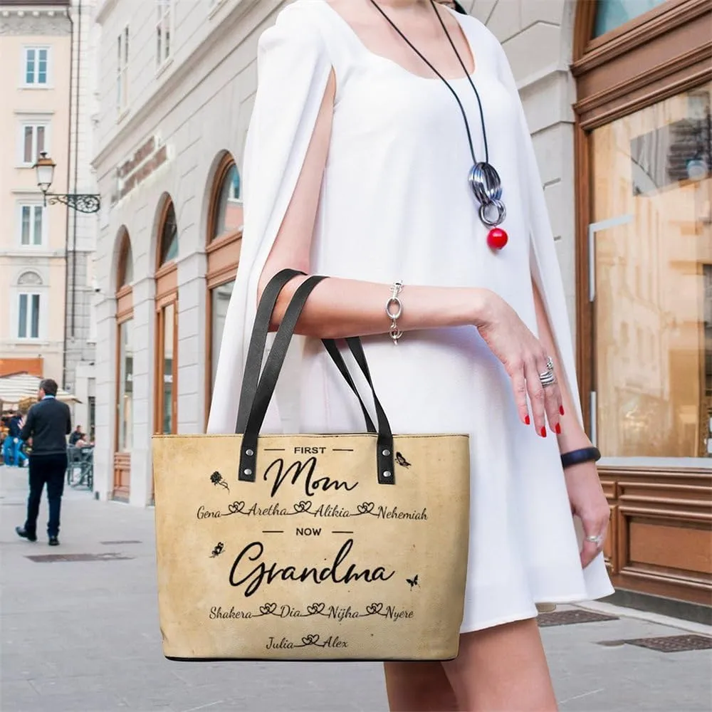 Personalized Mothers Day Leather Bag, Custom Handbag For Nana Mom,Mothers Day Loving Gift For Grandma, Mom