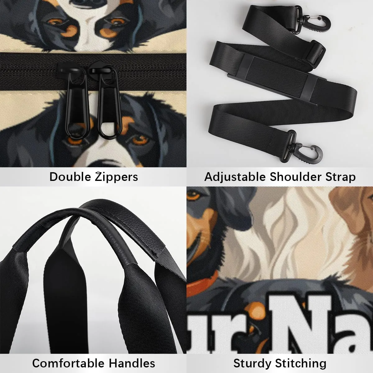 Personalized Name Gym Bag for Women, Customized Cute Dog Cylinder Sports Bags for Men, Waterproof Weekender Bag, Duffle Bags for Travel Swim Dance, Dog Themed