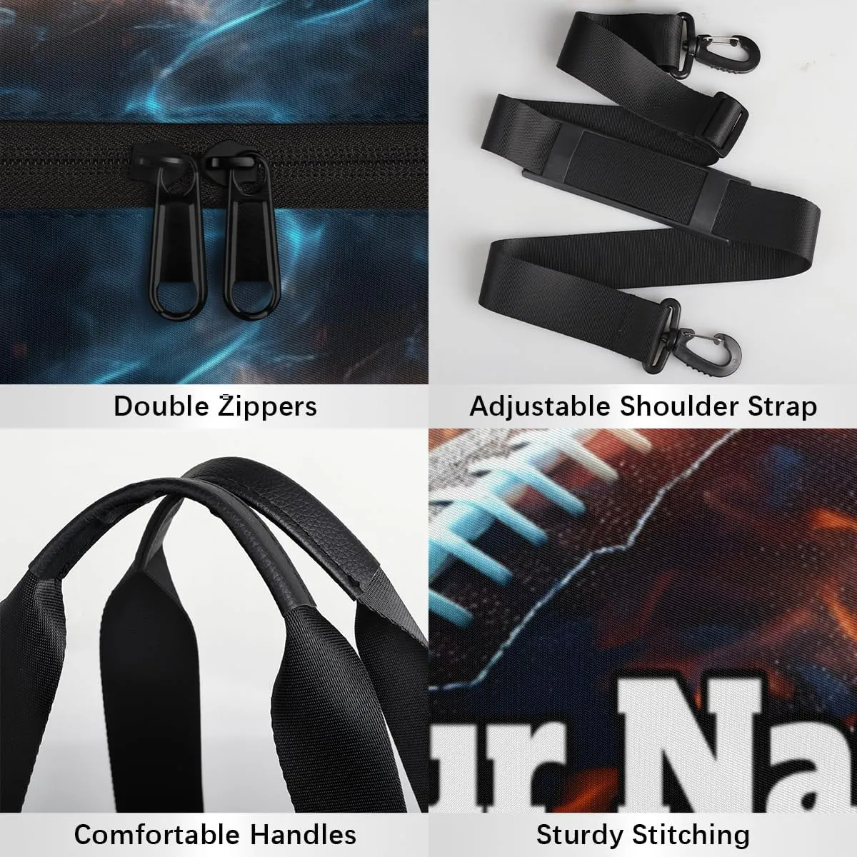 Personalized Name Gym Bag for Women, Customized Fire Rugby Cylinder Sports Bags for Men, Waterproof Weekender Bag, Duffle Bags for Travel Swim Dance, Football