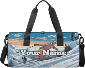 Personalized Name Gym Bag for Women, Customized Skiing Cylinder Sports Bags for Men, Waterproof Weekender Bag, Duffle Bags for Travel Swim Dance, Skiing Sherpa