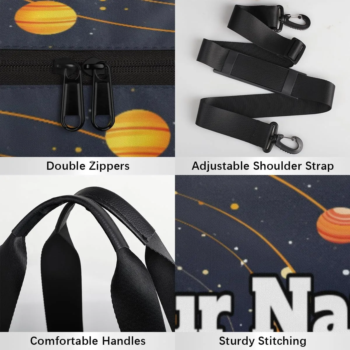 Personalized Name Gym Bag for Women, Customized Solar System Cylinder Sports Bags for Men, Waterproof Weekender Bag, Duffle Bags for Travel Swim Dance, Planet Space