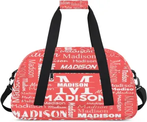 Personalized Name Sports Duffel Bags, Gym Dance Duffel Bag Sleepover Weekender Training Bags Travel Duffel Bag, Coral Red