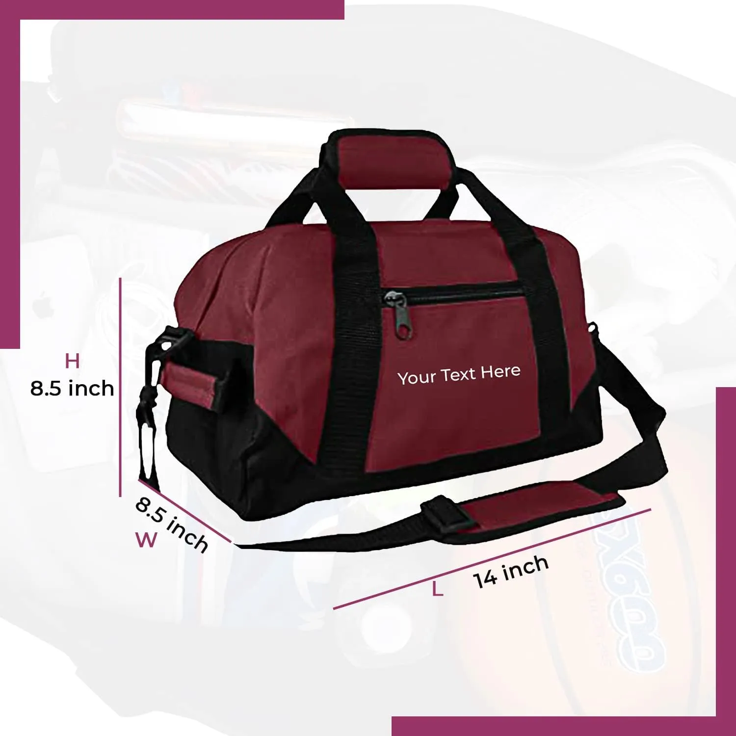 Personalized Passion Small Duffle Bag for Boys and Girls - Perfect Sized 14” Two Toned Travel Duffle - Personalized Name Sports Gym Bag for Storage - Maroon