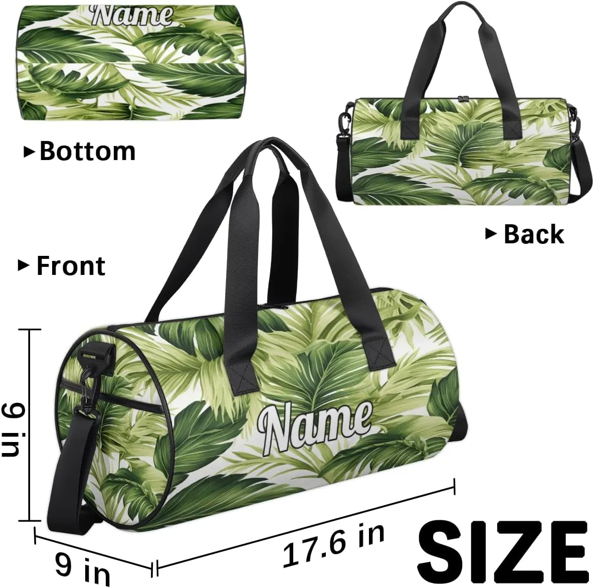 Personalized Sport Gym Bag Dance Duffle Ballet Bag Overnight Travel Sleepover Bags Swimming Hiking Camping, Tropical Palm Leaves