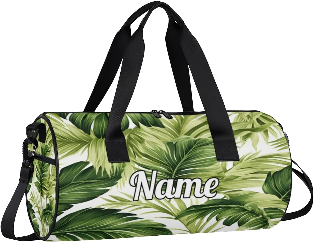 Personalized Sport Gym Bag Dance Duffle Ballet Bag Overnight Travel Sleepover Bags Swimming Hiking Camping, Tropical Palm Leaves