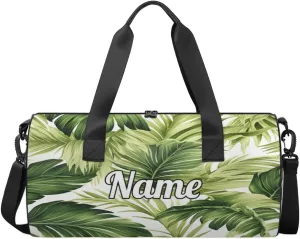 Personalized Sport Gym Bag Dance Duffle Ballet Bag Overnight Travel Sleepover Bags Swimming Hiking Camping, Tropical Palm Leaves