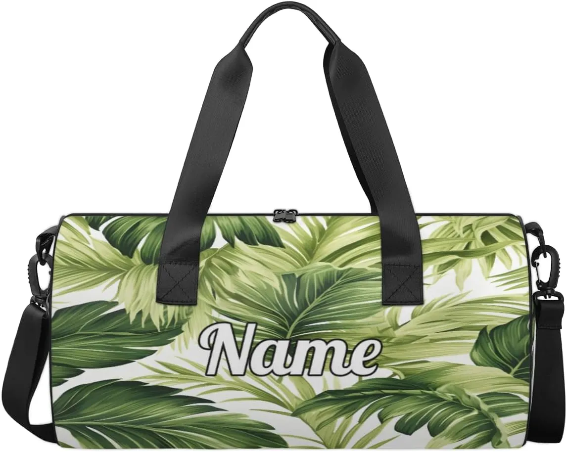 Personalized Sport Gym Bag Dance Duffle Ballet Bag Overnight Travel Sleepover Bags Swimming Hiking Camping, Tropical Palm Leaves