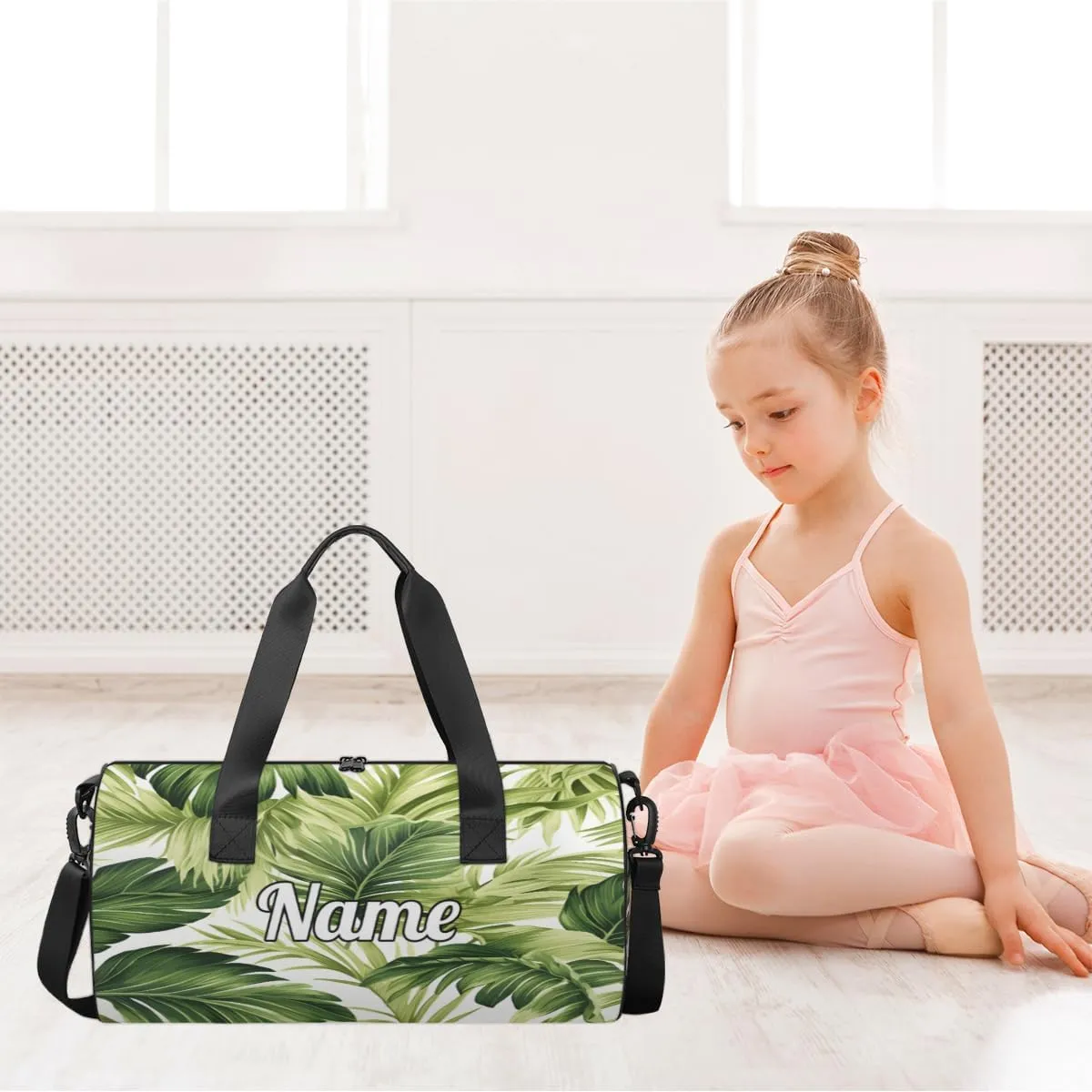 Personalized Sport Gym Bag Dance Duffle Ballet Bag Overnight Travel Sleepover Bags Swimming Hiking Camping, Tropical Palm Leaves